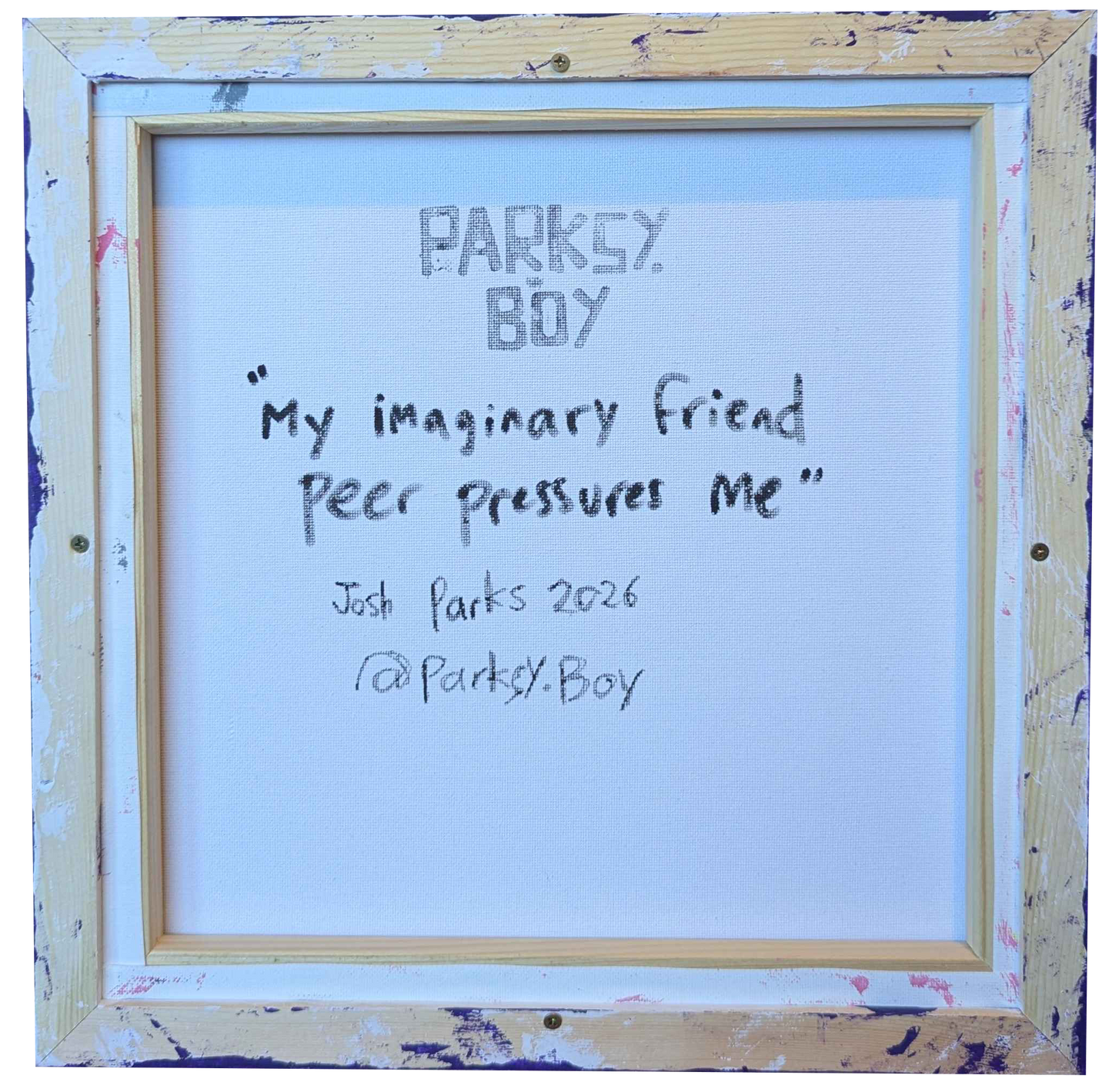 .My imaginary friend peer pressures me - Framed Acrylic on Canvas (325mm x 325mm)
