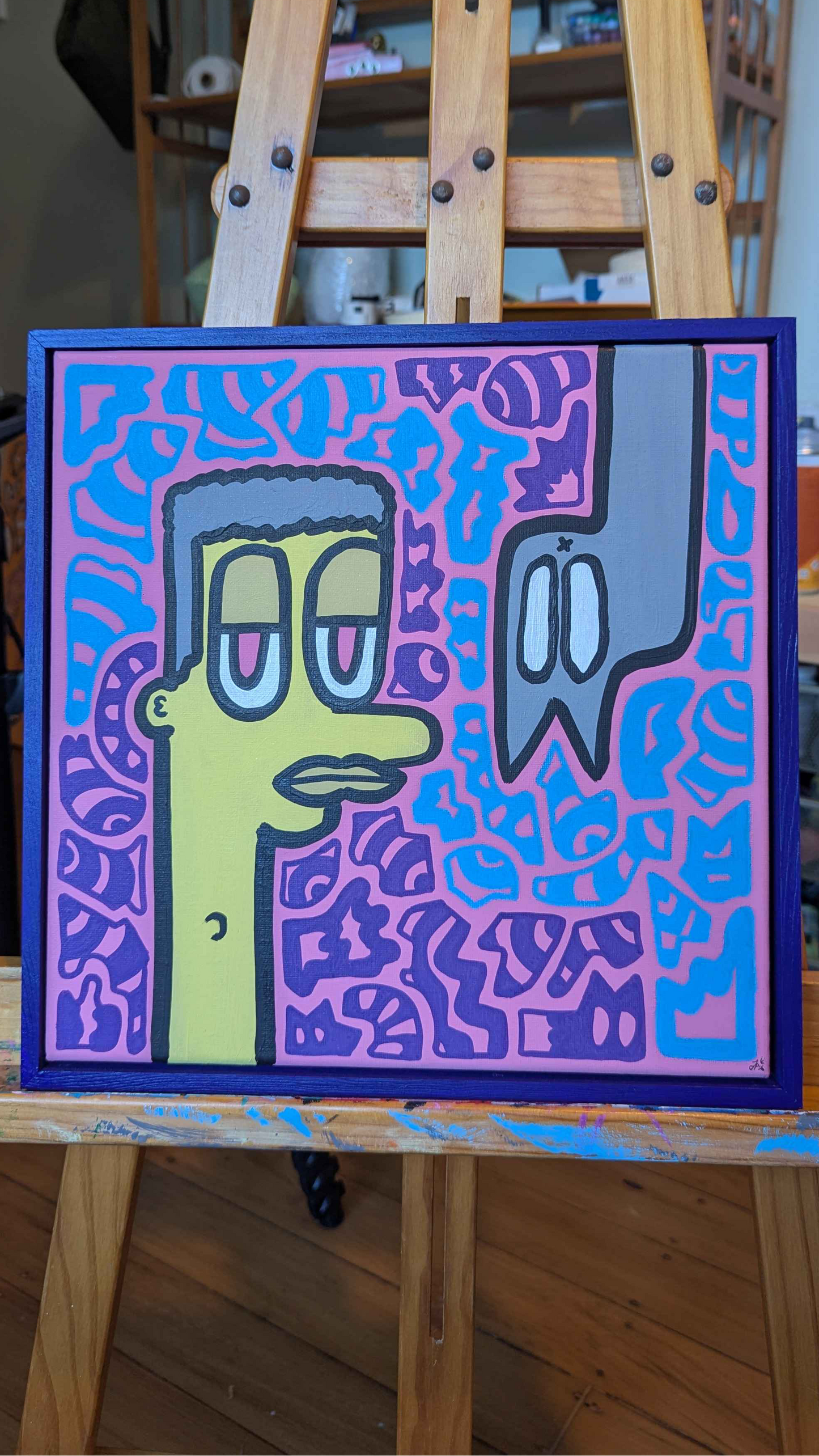 .My imaginary friend peer pressures me - Framed Acrylic on Canvas (325mm x 325mm)