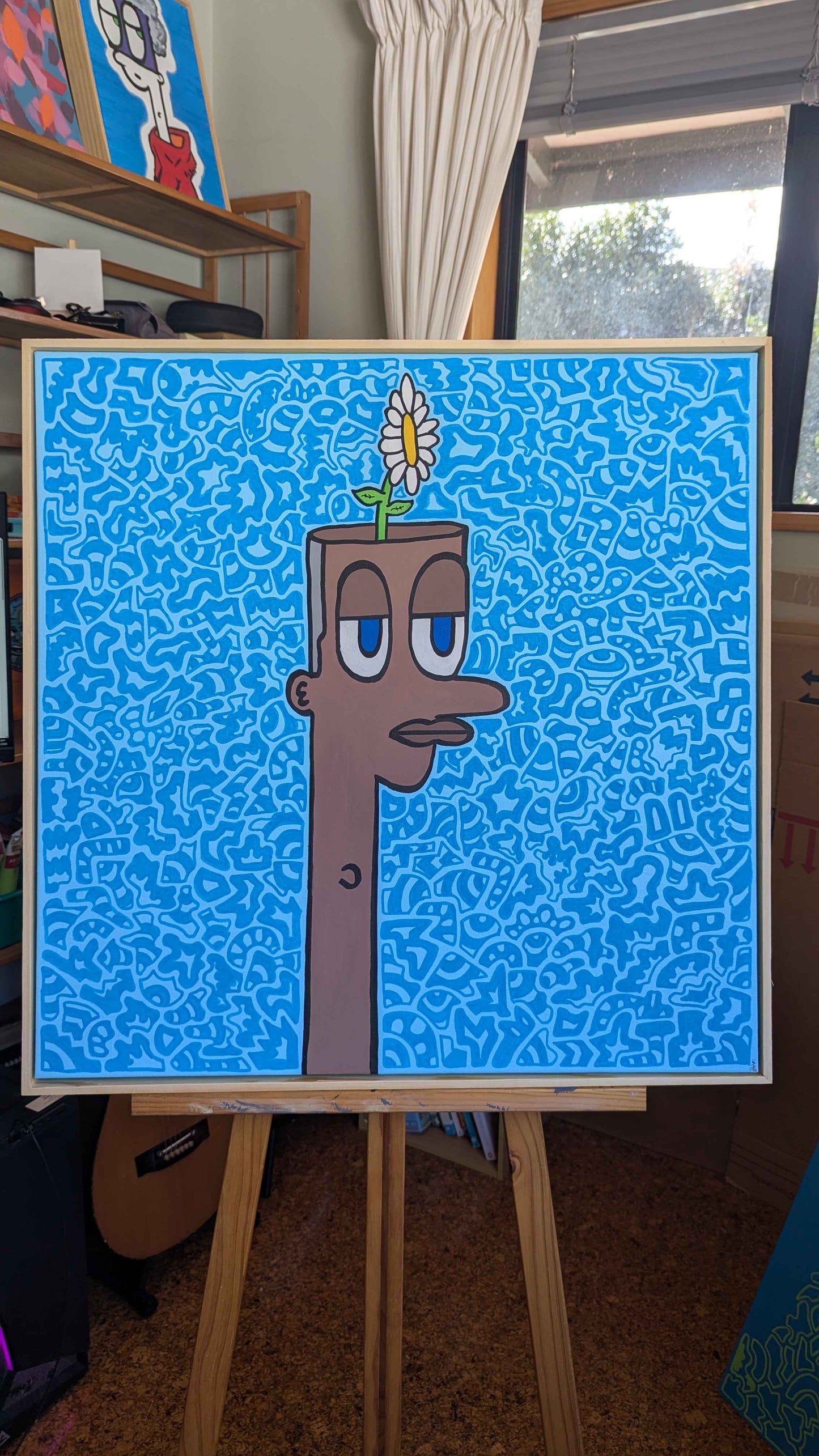 Dazy Blue - Framed Acrylic on Canvas (620mm x 620mm)