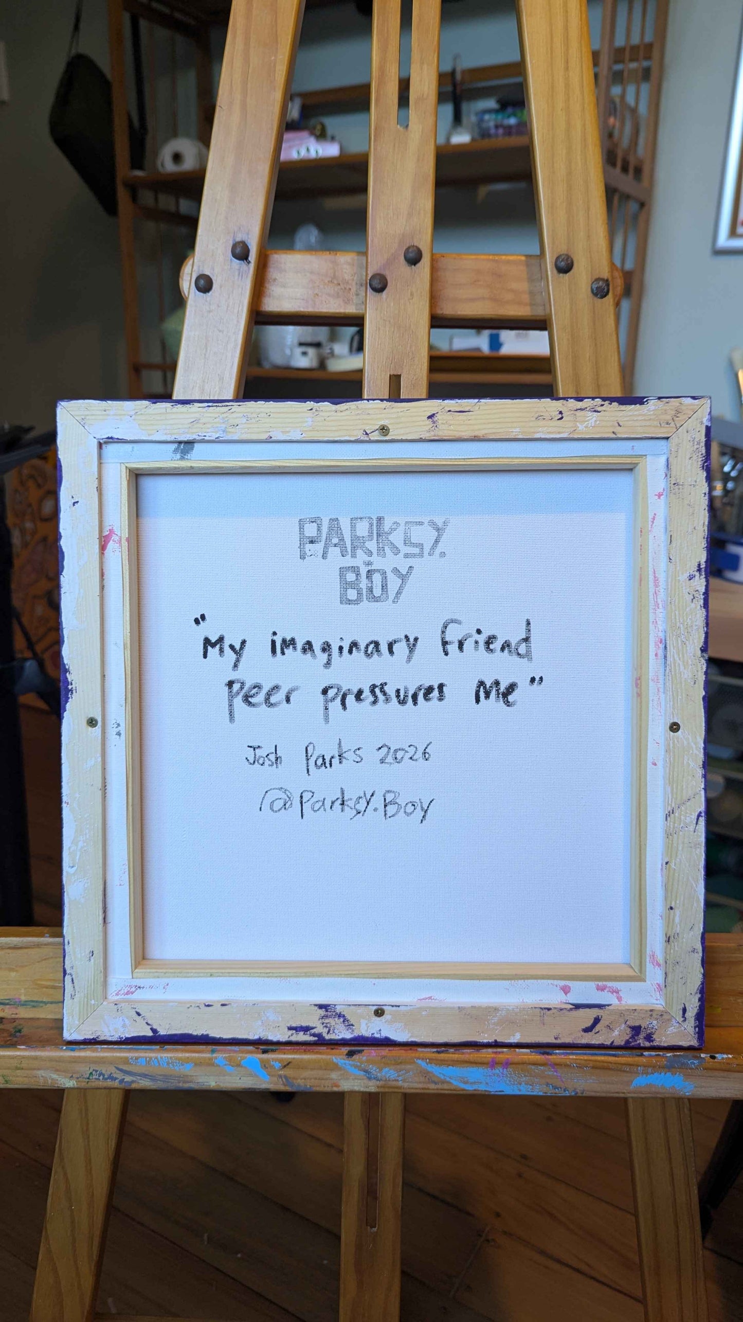 .My imaginary friend peer pressures me - Framed Acrylic on Canvas (325mm x 325mm)